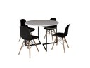 Ver imagem 2 de Mesa Industrial Base Ferro Preto em V Tampo 110cm Branco 4 Cadeiras Eames Madeira Assento Preto