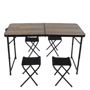 Kit Mesa Dobrável Portátil que Vira Maleta para Camping Praia Alumínio 120cm Madeira + 4