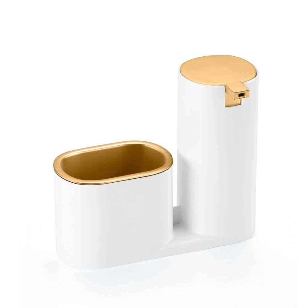 Lixeira 5 Litros + Dispenser Porta Bucha Branco e Dourado - 3