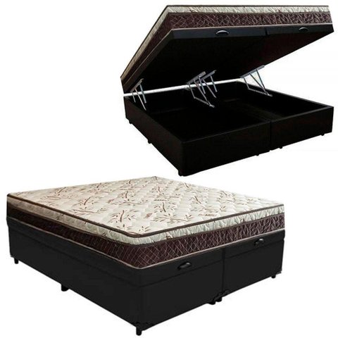 Cama Box Baú Bipartido Casal Blindado Suede com Colchão Espuma D33 Ortopédico Preto Elegance