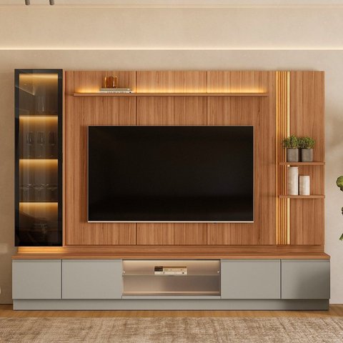 Estante para TV Modular com Cristaleira LED 290x220cm para TV até 75 Polegadas Magnum