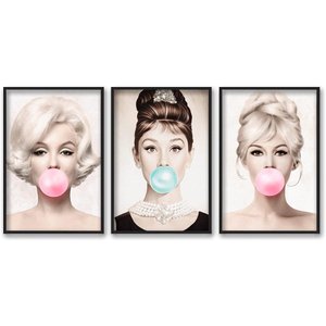 Kit Quadros Decorativo Marilyn Monroe Audrey Hepburn Brigitte Bardot Chiclete
