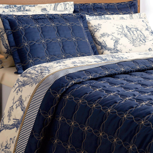 Kit Colcha Casal Queen Laurence 200fio Bordado Super Elegante:azul