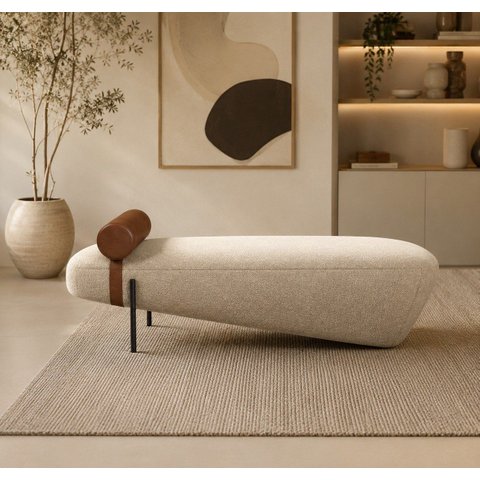 Recamier Premium Estilo Italiano e Acabamento Sofisticado Tecido Boucle Offwhite