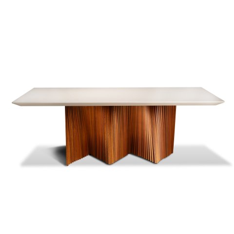 Mesa de Jantar Atenas 12 Lugares 260cm X 120cm, Base em Madeira Maciça e Tampo com Vidro Off White