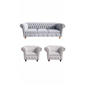 1 Sofá 2m + 2 Poltronas Chesterfield Luiz Xv Corano Branco / Barbearia, Salão de Beleza, Casa , Deco