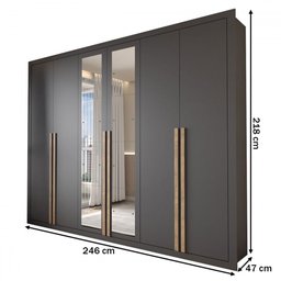 Guarda-roupa Casal Severo 6 Portas 6 Gavetas com Espelho Preto - Panorama Móveis - 5