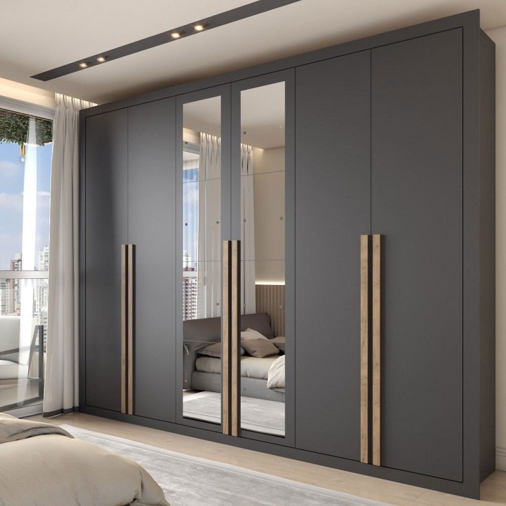 Guarda-roupa Casal Severo 6 Portas 6 Gavetas com Espelho Preto - Panorama Móveis