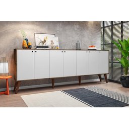 Balcão Aparador Buffet Retrô 7 Portas Com Pés Palito Castani com Branco Brienza Movelaria - 1
