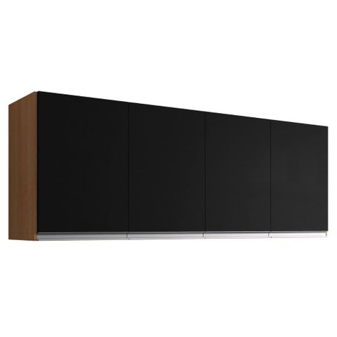 Armário Aéreo Andréia 160 Cm 4 Portas Amendoa Preto Ajl