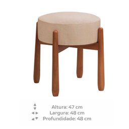 Kit 2 Puff Luxo Decorativo Tecido Linho Bege e Pés Madeira - 4