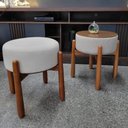 Ver imagem 2 de Kit 2 Puff Luxo Decorativo Tecido Linho Bege e Pés Madeira
