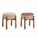 Ver imagem 1 de Kit 2 Puff Luxo Decorativo Tecido Linho Bege e Pés Madeira