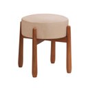 Ver imagem 3 de Kit 2 Puff Luxo Decorativo Tecido Linho Bege e Pés Madeira