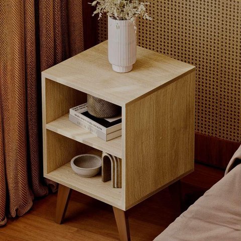 Mesa de Cabeceira Chennai Pé Plástico Multiuso 30x35cm Carvalho