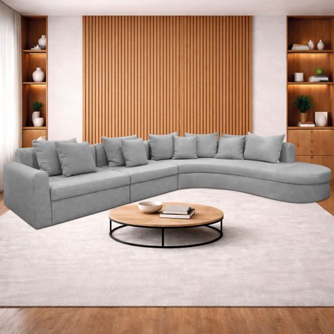 Kit Sofá Modular 5 Lugares 390cm Moderno Curvo Orgânico Bellarco Linho