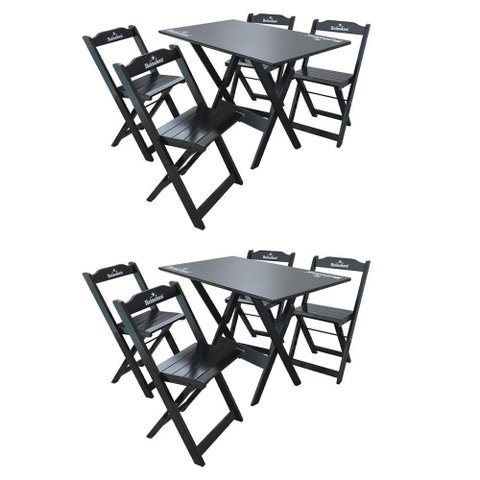 Kit 2 Conjuntos Mesa Dobrável Madeira 110x70 com 4 Cadeiras Personalizada Hei Preta - Cor: Preto