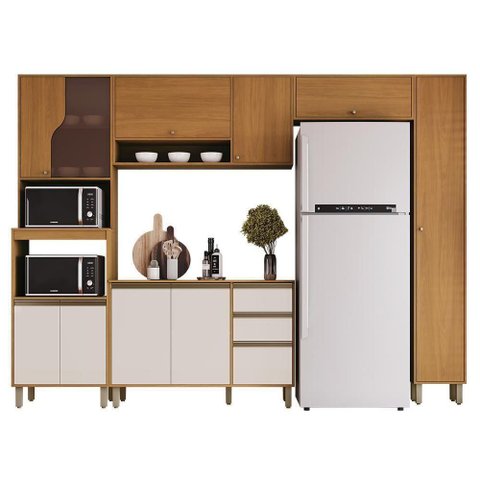 Cozinha Venaly 10 Portas 2 Gavetas MDF-MDP 298cm Cinamomo Off White Móveis Henn
