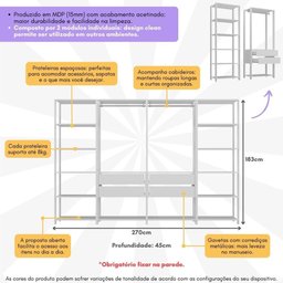 Guarda-roupas Closet Modulado 270cm 4 Peças com 4 Gavetas e Cabideiros Multimóveis Mp4321 - 3
