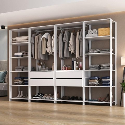 Guarda-roupas Closet Modulado 270cm 4 Peças com 4 Gavetas e Cabideiros Multimóveis Mp4321