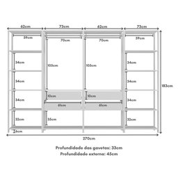 Guarda-roupas Closet Modulado 270cm 4 Peças com 4 Gavetas e Cabideiros Multimóveis Mp4321 - 7