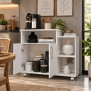 Ver imagem 5 de Armário Multiuso de Cozinha com Rodízios 2 Portas e Nichos para Cantinho do Café - Branco