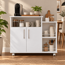 Ver imagem 3 de Armário Multiuso de Cozinha com Rodízios 2 Portas e Nichos para Cantinho do Café - Branco