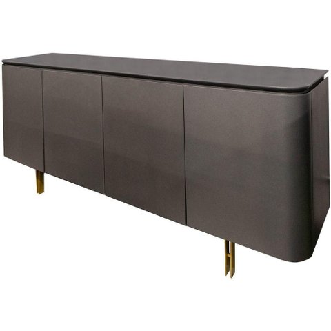Buffet Collins 4 Portas Laca Grafite Brilho com Pés Aço Ouro 200 Cm - 71182