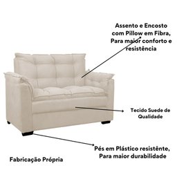 Sofá Confortável 1,40 Pequeno Compacto Small Cor:bege - 4