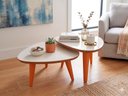 Ver imagem 1 de Conjunto 2 Mesas de Centro e Apoio Sala de Estar Orgânicas com Pés de Madeira Decorativas Off White