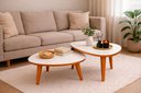 Ver imagem 2 de Conjunto 2 Mesas de Centro e Apoio Sala de Estar Orgânicas com Pés de Madeira Decorativas Off White