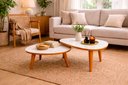 Ver imagem 3 de Conjunto 2 Mesas de Centro e Apoio Sala de Estar Orgânicas com Pés de Madeira Decorativas Off White