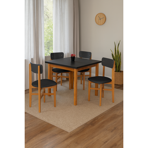 Conjunto Mesa de Jantar Base Madeira Maciça com 4 Cadeiras Elisa Ideal para Apartamenteo 80 X 80 Pre
