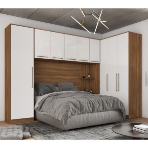 Guarda Roupa Dormitório Modulado Irlanda Casal/queen Canto - Amêndola Touch e Branco - Roupeiro Demo