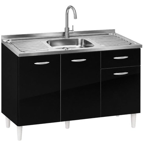 Balcão de Pia 120 cm Preto com Pia Inox Tramontina – Poquema