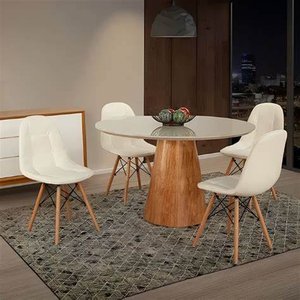 Mesa de Jantar Cone Base Mel Tampo Redondo de Vidro 100cm - Off **somente a Mesa**