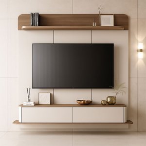 Painel para Tv até 70 Polegadas Home Suspenso Concept Off-white 1.8 Off-white/amadeirado