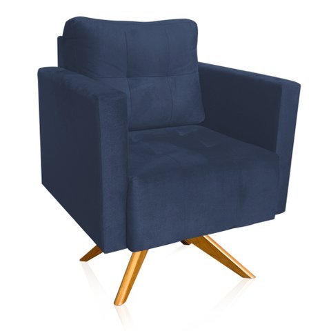 Poltrona Giratória Livia Suede Azul Marinho Base de Madeira Ma30 - D’Rossi