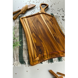 Tábua de Churrasco Prime Orgânica com Cabo e Canal Largo – Madeira de Teca 66x31x2cm - 2