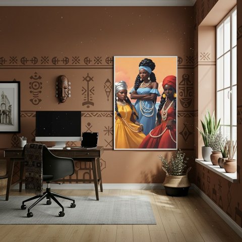 Quadro Decorativo Oxum Iemanjá e Iansã - Orixás - 70x50cm:moldura Preta