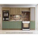 Ver imagem 1 de Armário de Cozinha Modulada Completa Reta 5 Peças 3,20m Botanic Kappesberg - Nogueira/verde Oliva