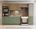 Ver imagem 1 de Armário de Cozinha Modulada Completa Reta 5 Peças 3,20m Botanic Kappesberg - Nogueira/Verde Oliva