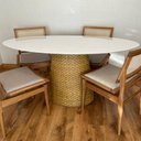 Ver imagem 6 de Mesa De Jantar Cone Oval 160x90 cm Tampo Laca Branca Base Fibra Natural Personal Decor Mesa de Janta