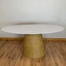 Mesa De Jantar Cone Oval 160x90 cm Tampo Laca Branca Base Fibra Natural Personal Decor Mesa de Janta - 2