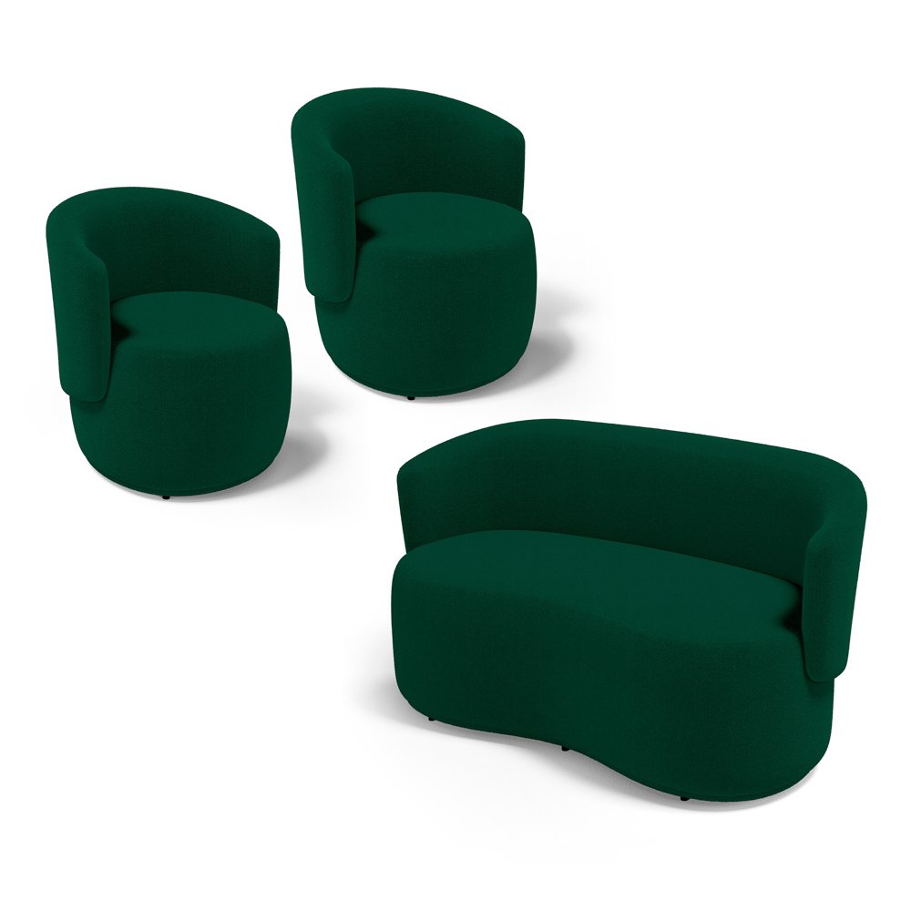 Kit 2 Poltronas e 1 Namoradeira Aisha Orgânica Bouclê Verde - Desk Design