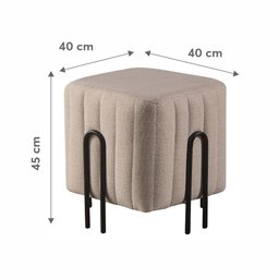 Puff Realeza Decorativo com Linho Cinza e Pés Preto - 3