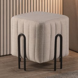 Puff Realeza Decorativo com Linho Cinza e Pés Preto - 2