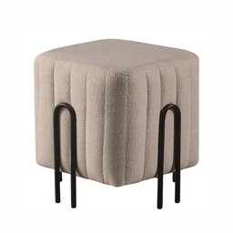 Puff Realeza Decorativo com Linho Cinza e Pés Preto - 1