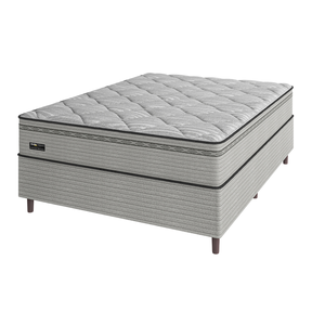 Cama Box Casal Cinza e Colchão New Londres M. Ensacadas Umaflex