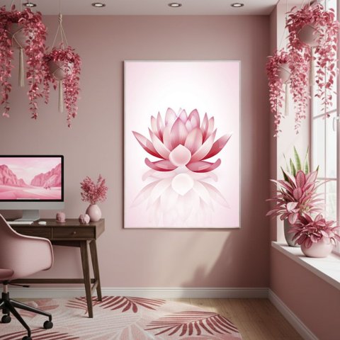 Quadro Decorativo Flor de Lótus Rosa 70x50cm Mold Preta
